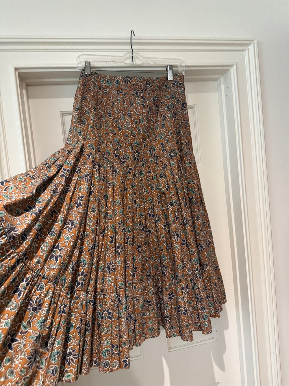 Veronica Beard Rust Brown Floral Pleated Midi Skirt